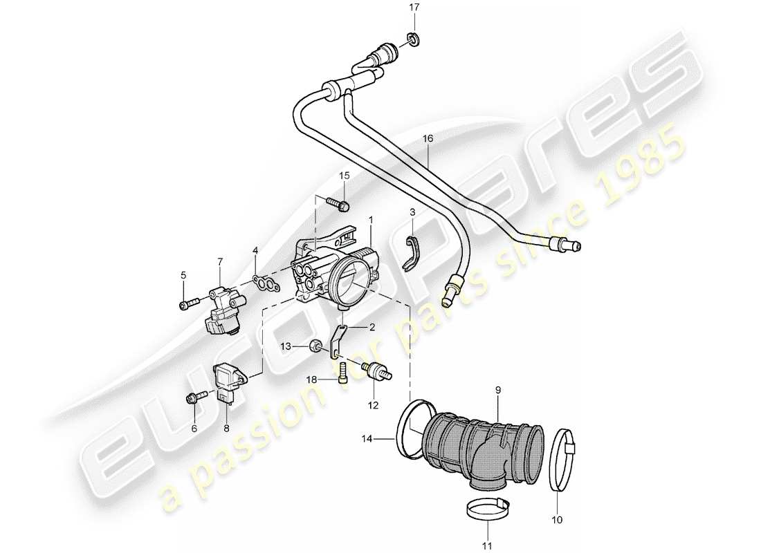 porsche 2000 (996) corpo farfallato diagramma delle parti