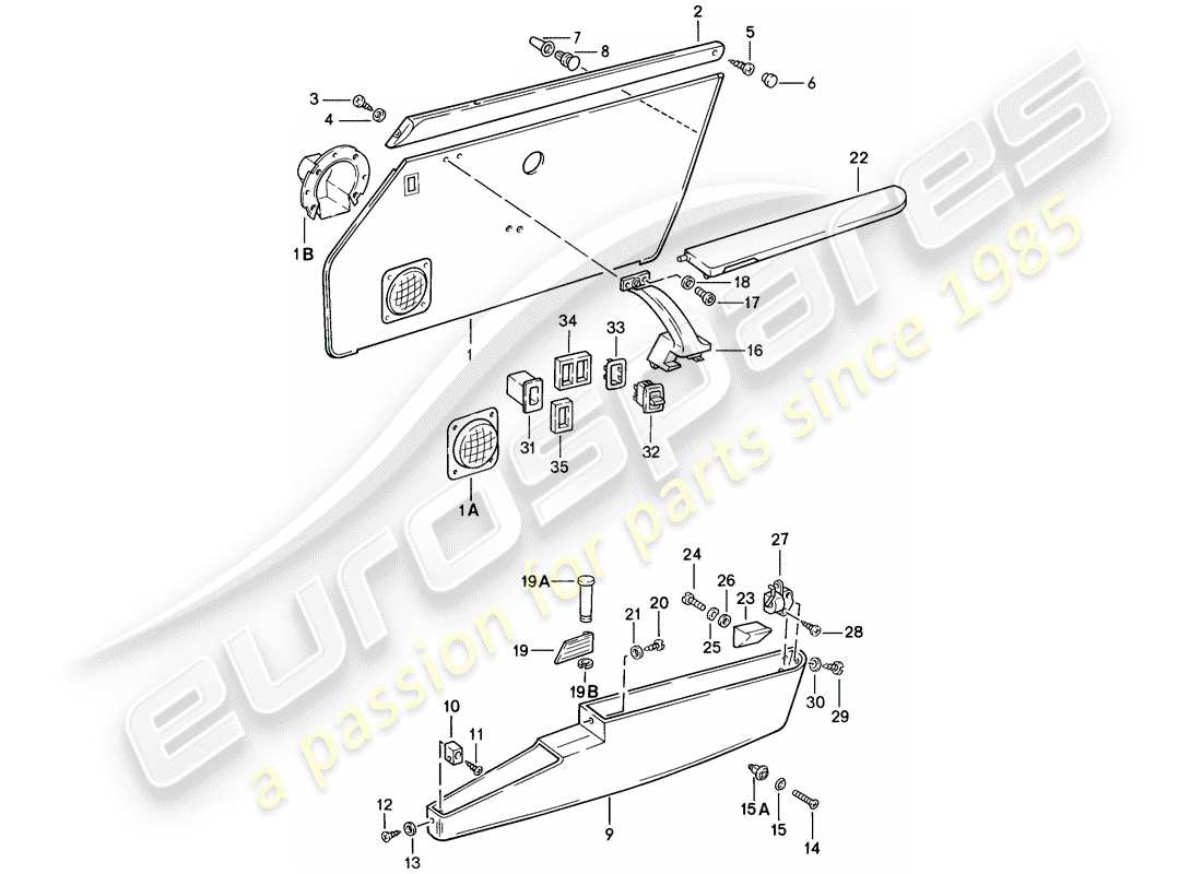 porsche 1985 (911) dotazioni interne - porte diagramma delle parti