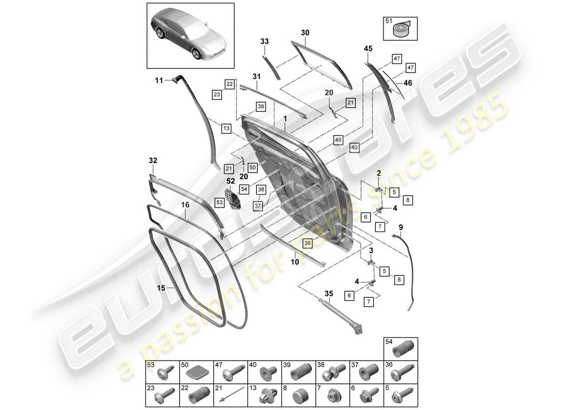porsche 2018 (panamera 971-1) diagramma delle parti della guarnizione