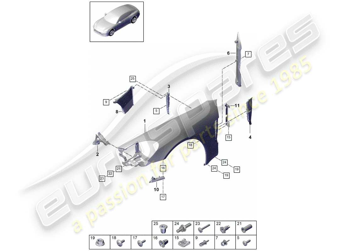 porsche 2018 (panamera 971-1) schema delle parti del parafango