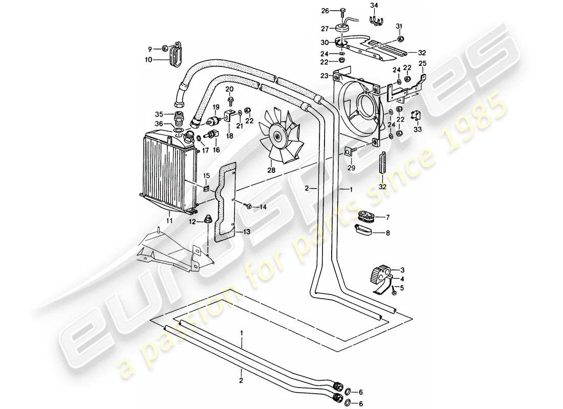 porsche 1994 (993) radiatore olio - linee diagramma delle parti