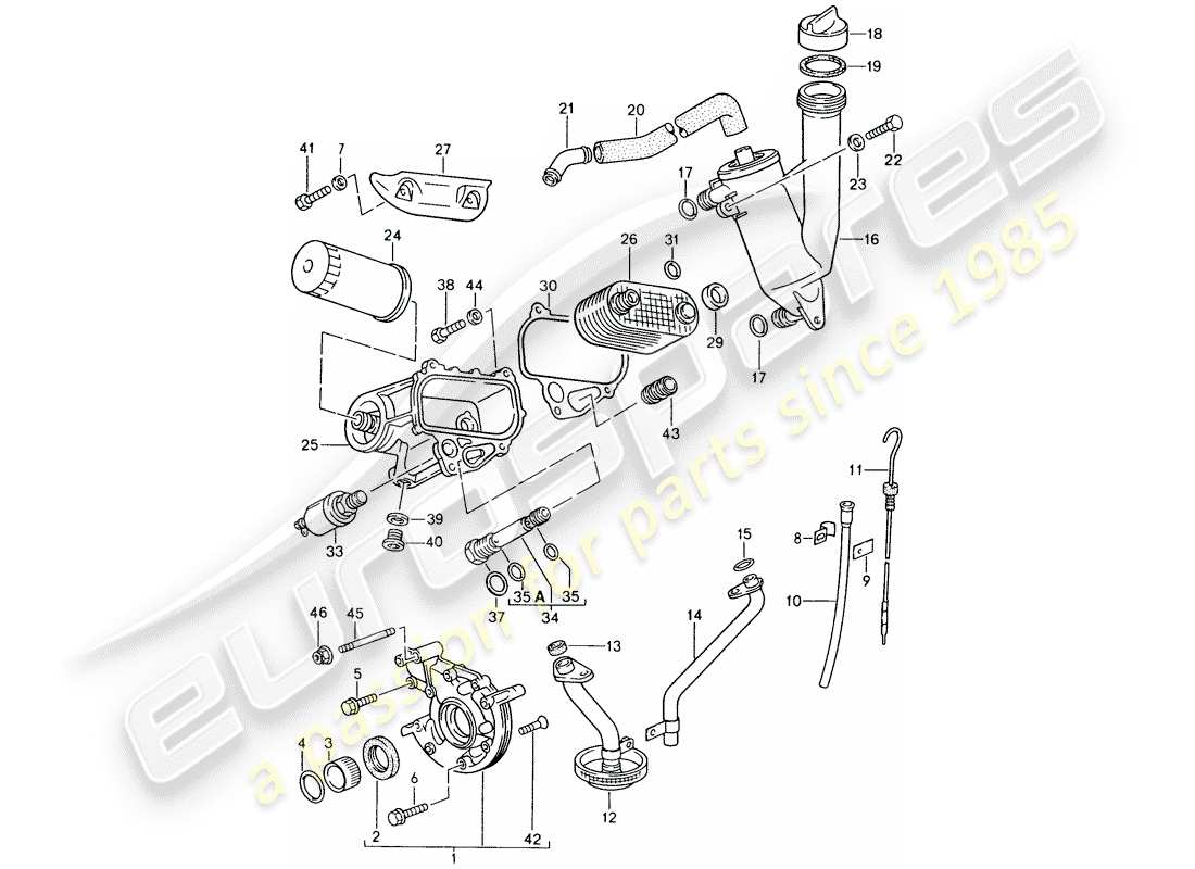 porsche 1982 (944) lubrificazione motore - attenzione - informazioni tecniche - gruppe 1 - nr. 6/84 diagramma delle parti