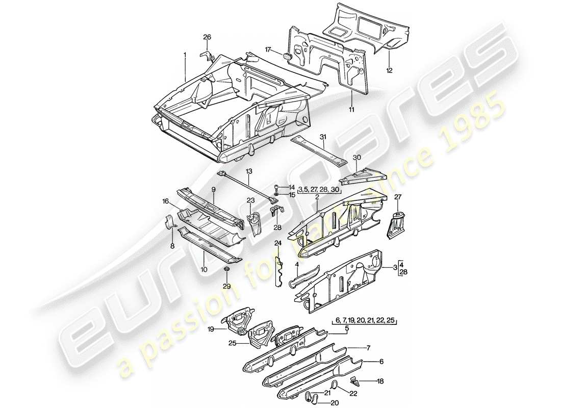 porsche 1982 (928) schema delle parti frontale