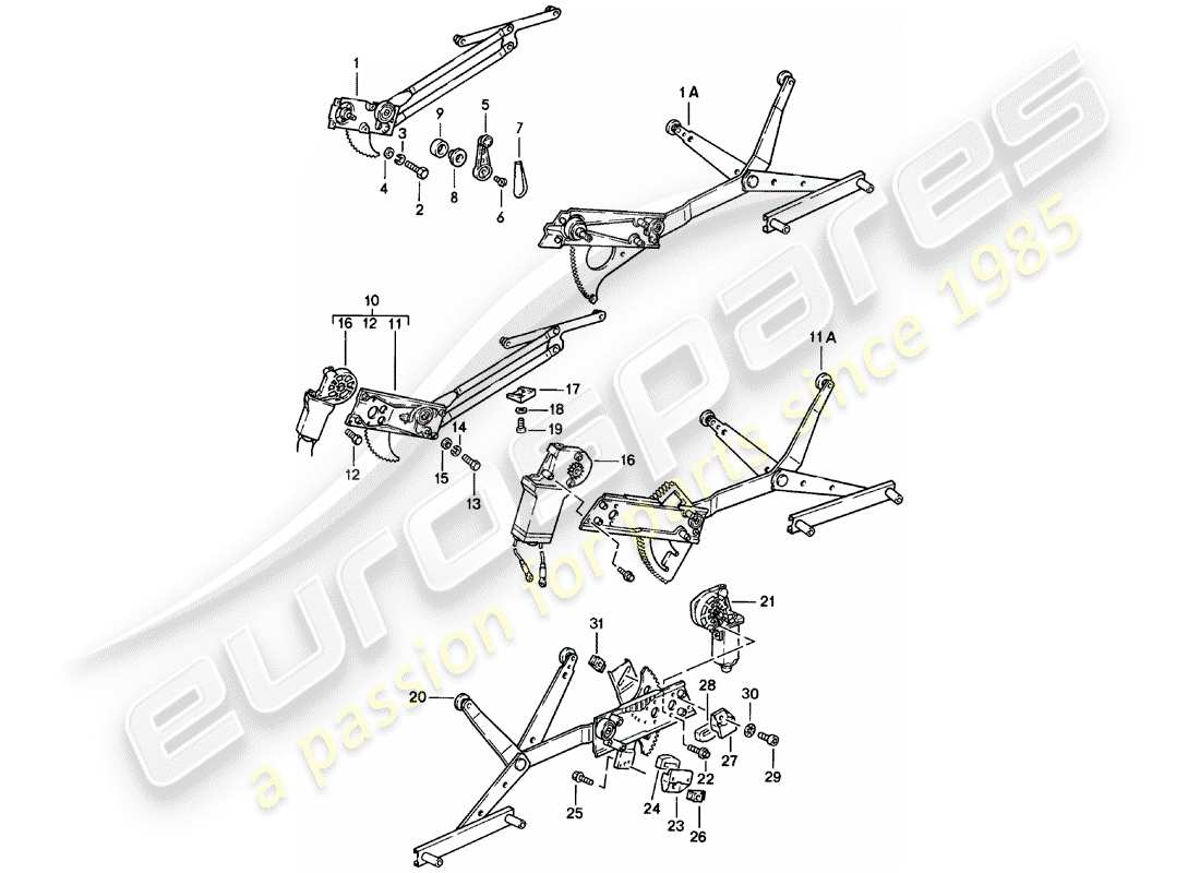 porsche 1983 (911) alzacristalli - meccanico - vedi tpi - gruppo: - 8 nr.5/80 - vedi illustrazione: - usare anche: - pos.11 schema parte