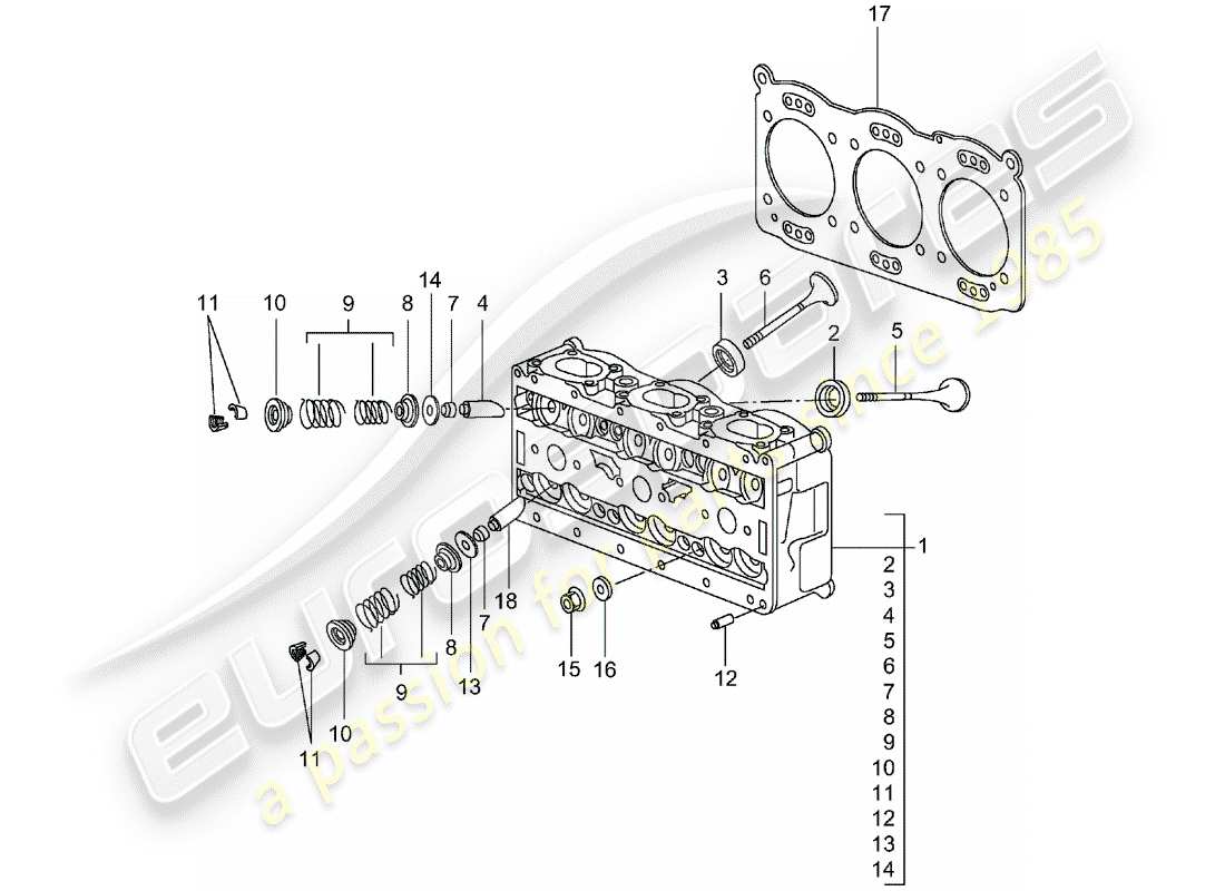 porsche 2001 (996 turbo / gt2) testata diagramma delle parti