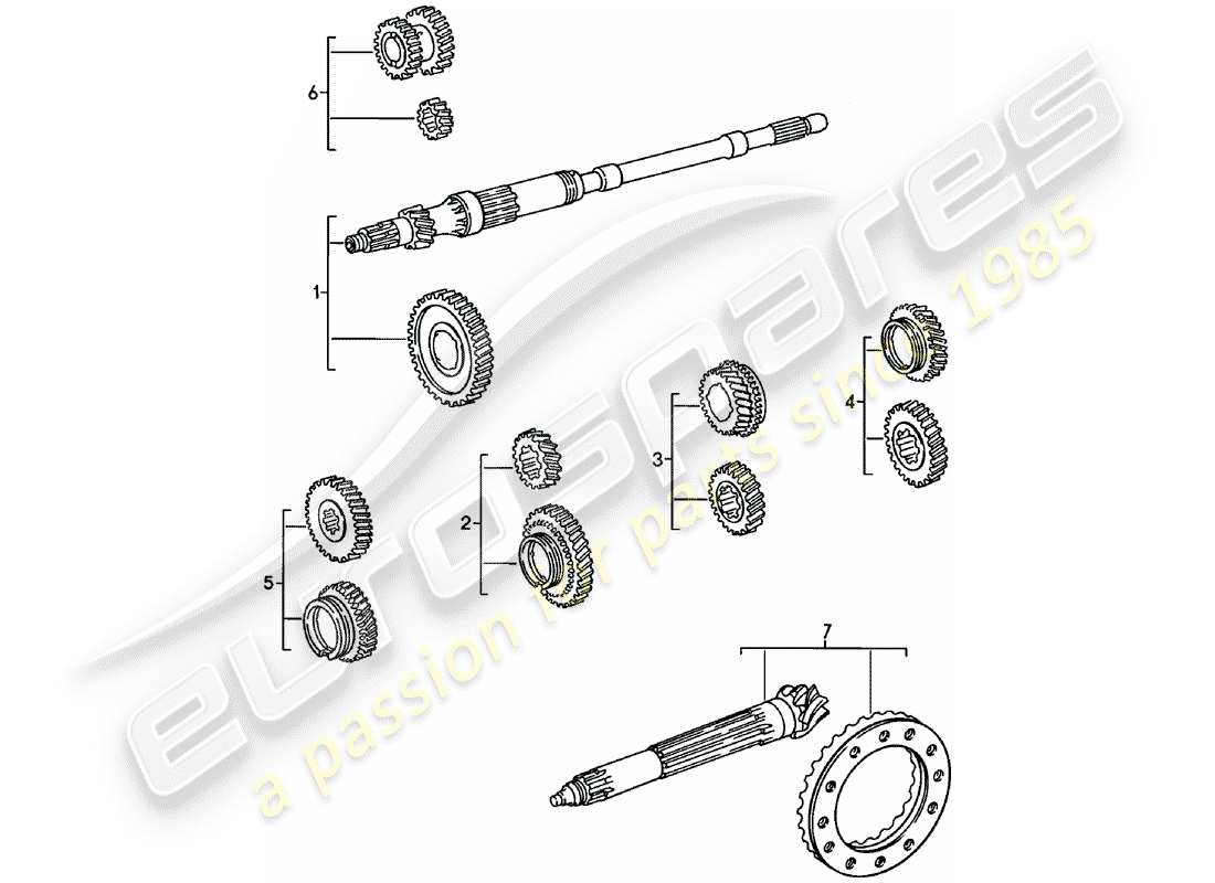 porsche 1983 (911) set di ruote dentate - 5. - velocità - diagramma delle parti trasmissione
