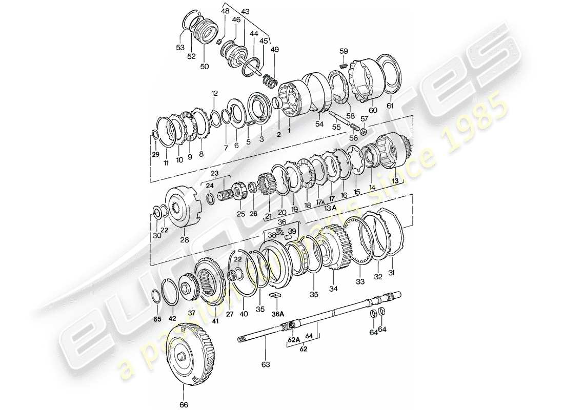 porsche 1984 (924) parti di trasmissione - cambio automatico diagramma delle parti