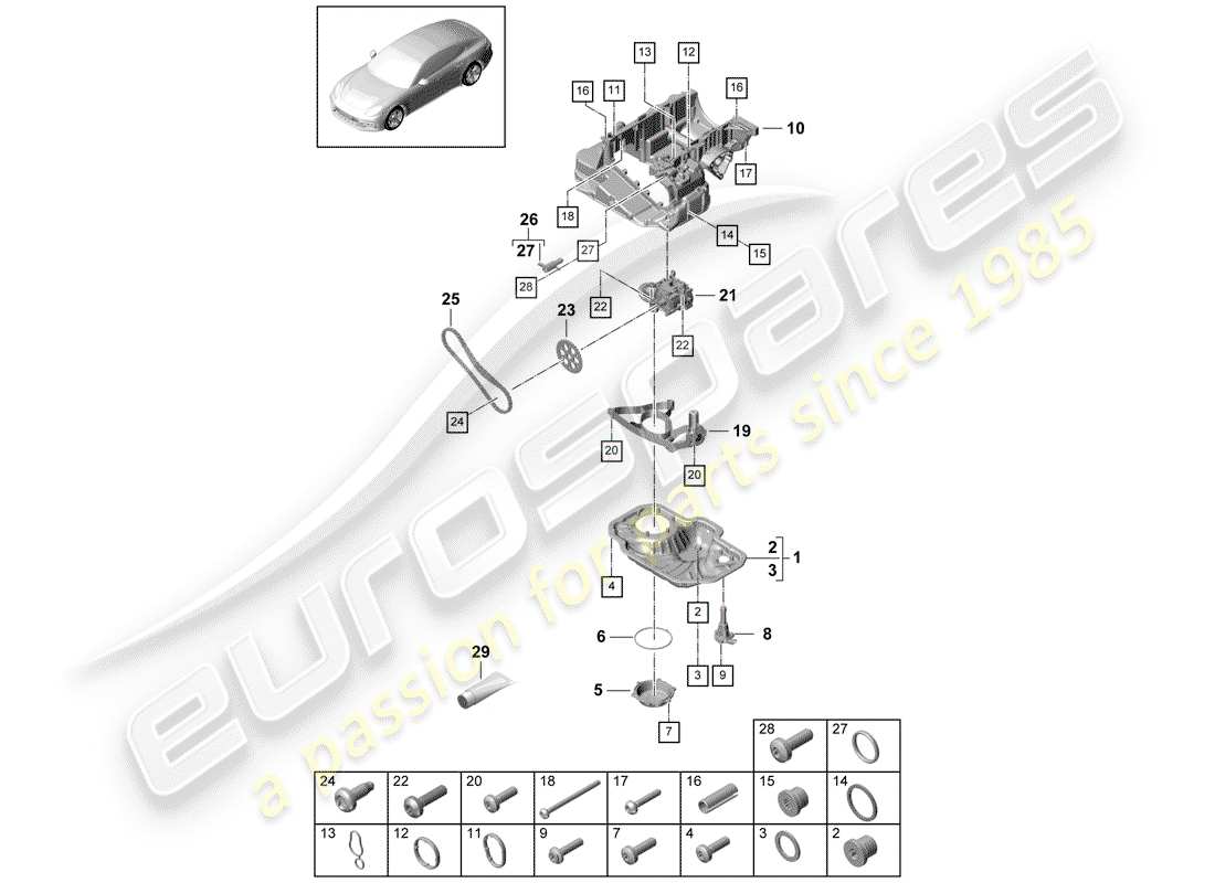 porsche 2017 (panamera 971-1) schema delle parti dell'alloggiamento per conduzione dell'olio