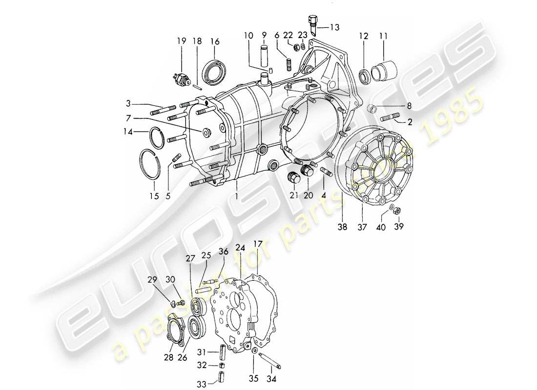porsche 1966 (911/912) cassa trasmissione - sportomatic diagramma delle parti