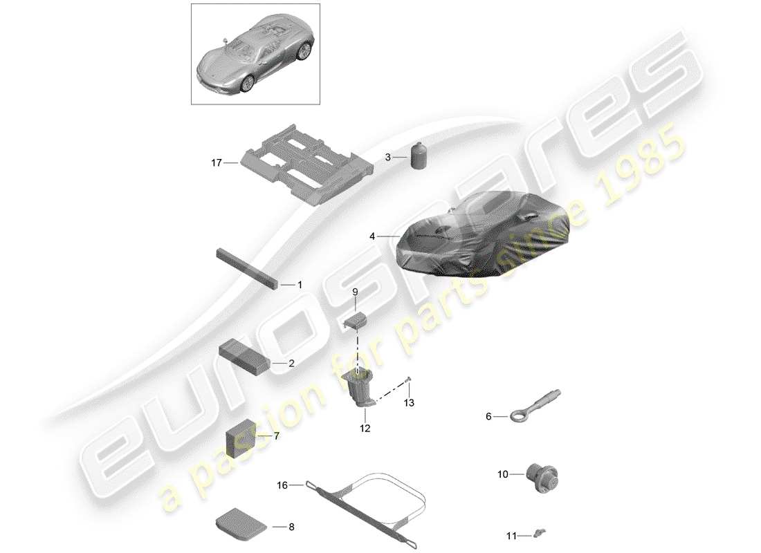 porsche 2015 (918 spyder) diagramma delle parti dello strumento