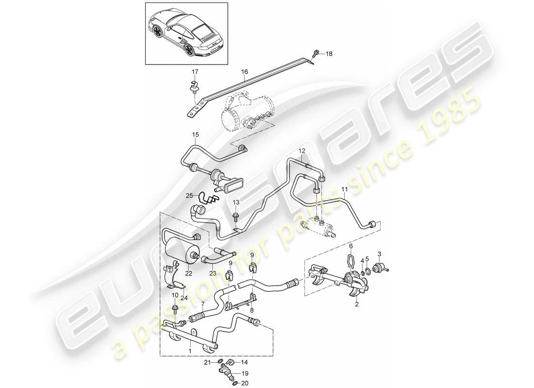 porsche 2013 (997-2 turbo / gt2 rs) tubo raccolta carburante schema delle parti