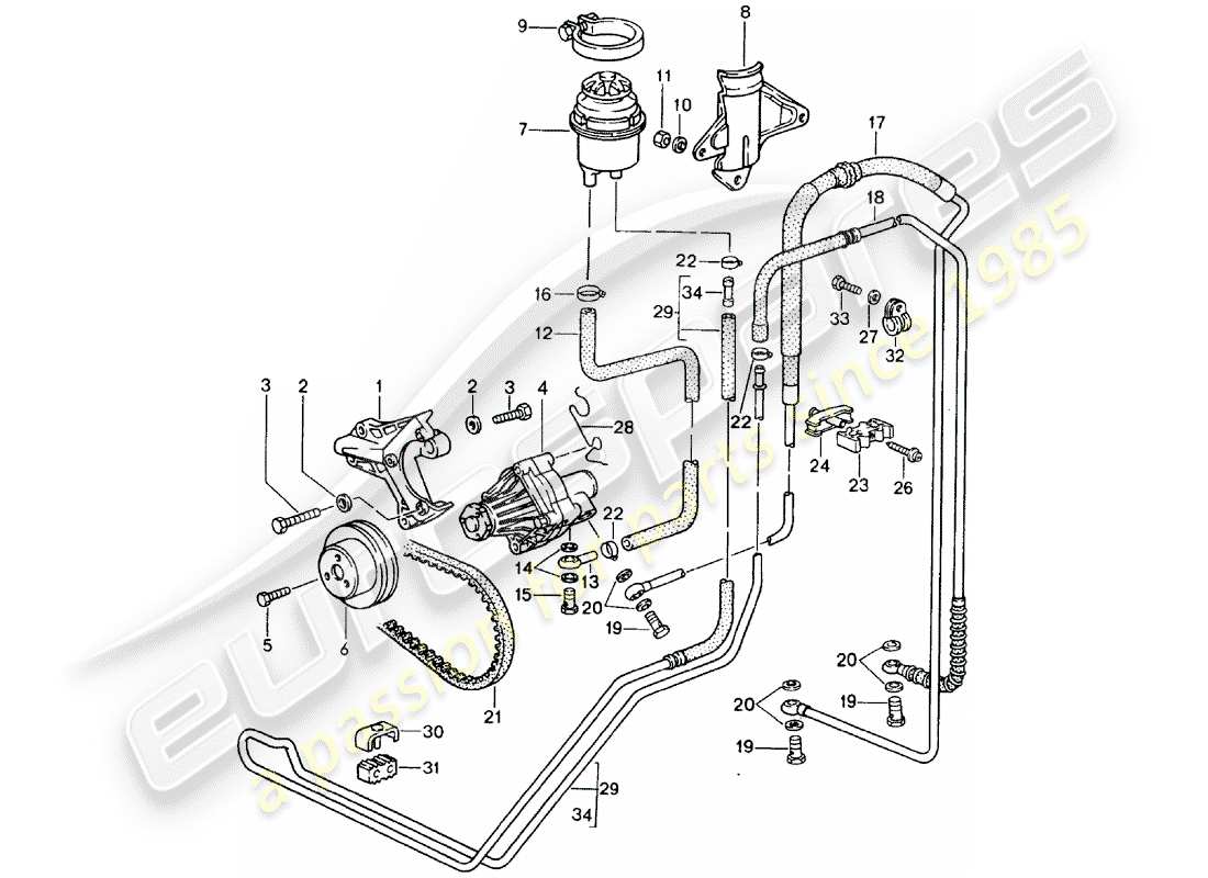 porsche 1992 (928) servosterzo - linee diagramma delle parti