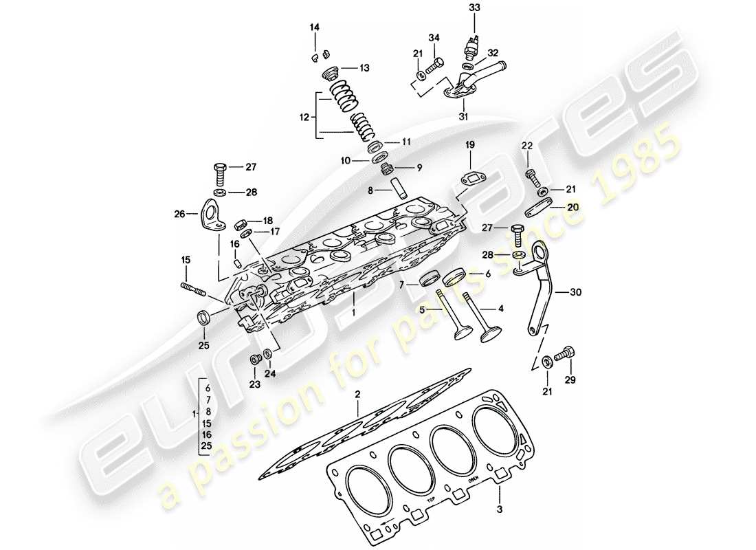 porsche 1983 (928) fornitore - aufgea - testata - 2 - valvola - set di riparazione per manutenzione - vedi illustrazione: diagramma delle parti
