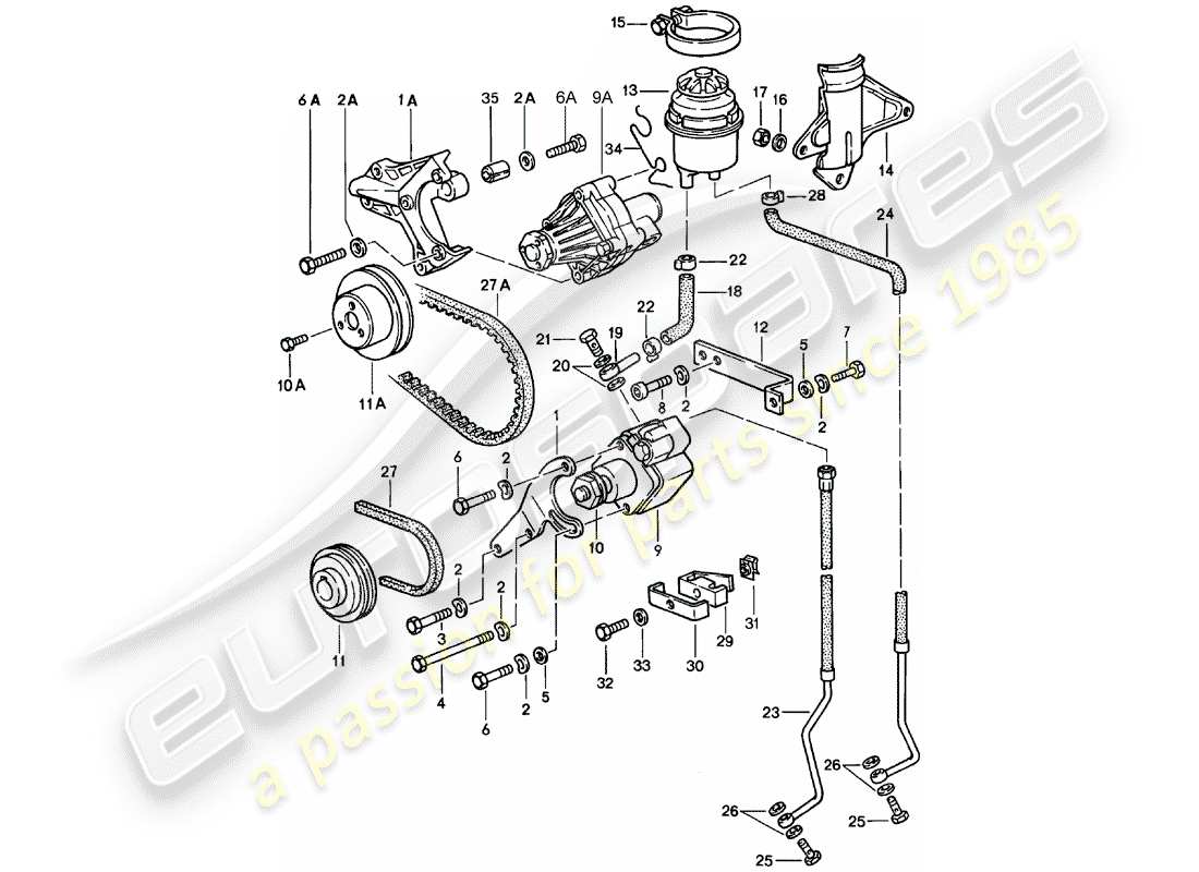porsche 1983 (928) sterzo - linee diagramma delle parti