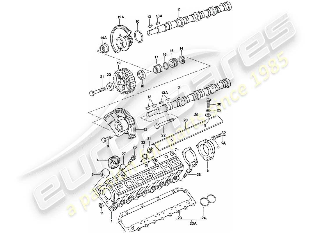 porsche 1982 (928) albero a camme diagramma delle parti