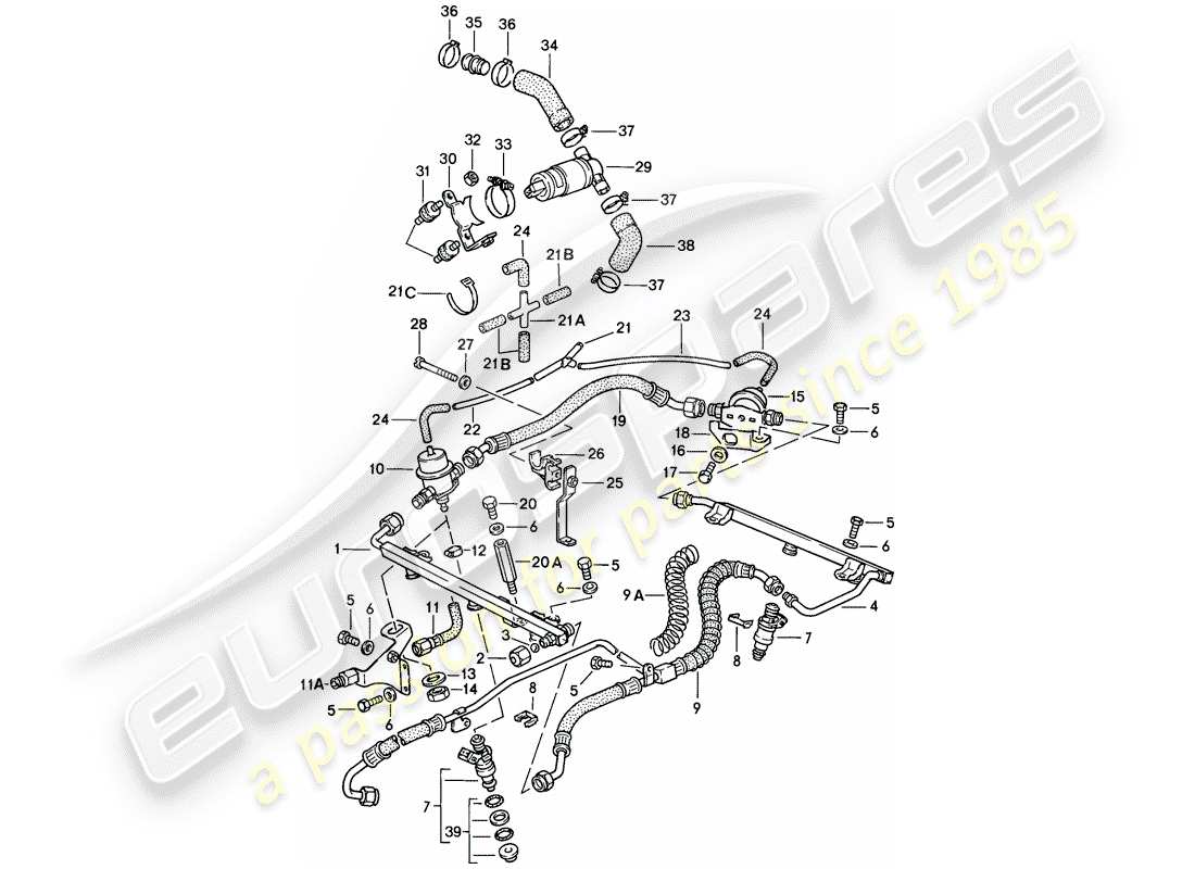 porsche 1985 (911) per - l-jetronic ii diagramma delle parti