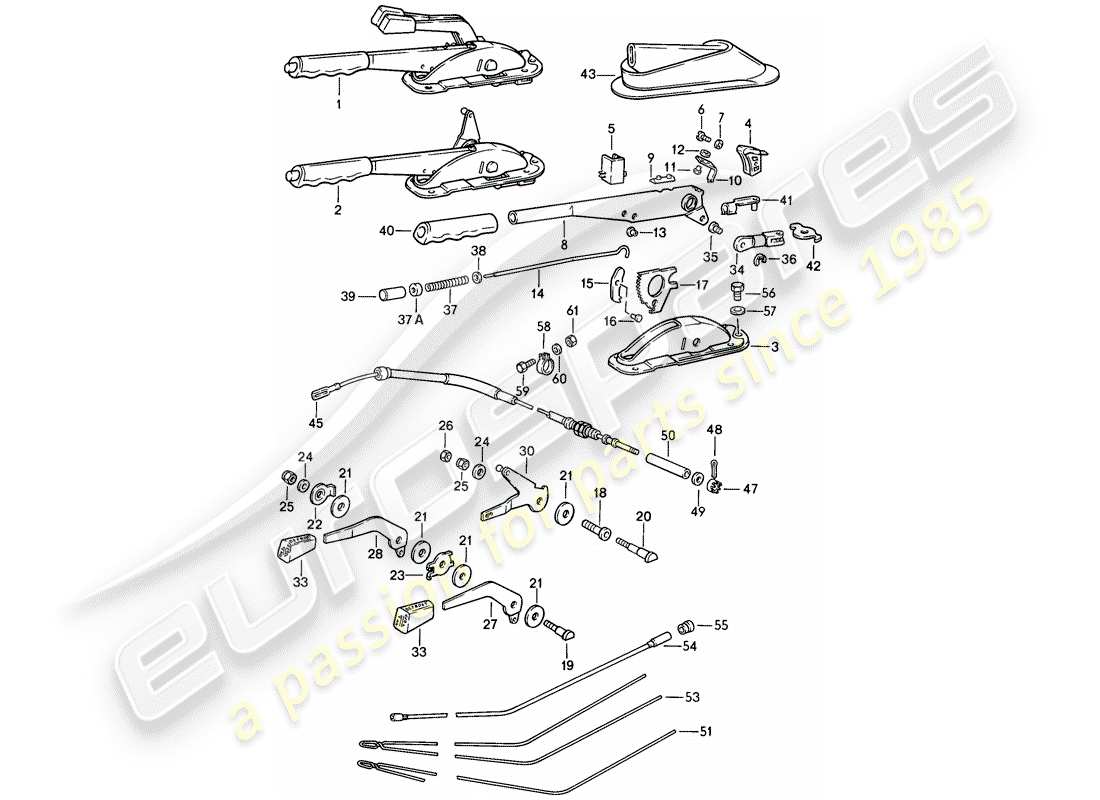 porsche 1985 (911) leva freno a mano - leva di funzionamento - per - riscaldatore schema delle parti