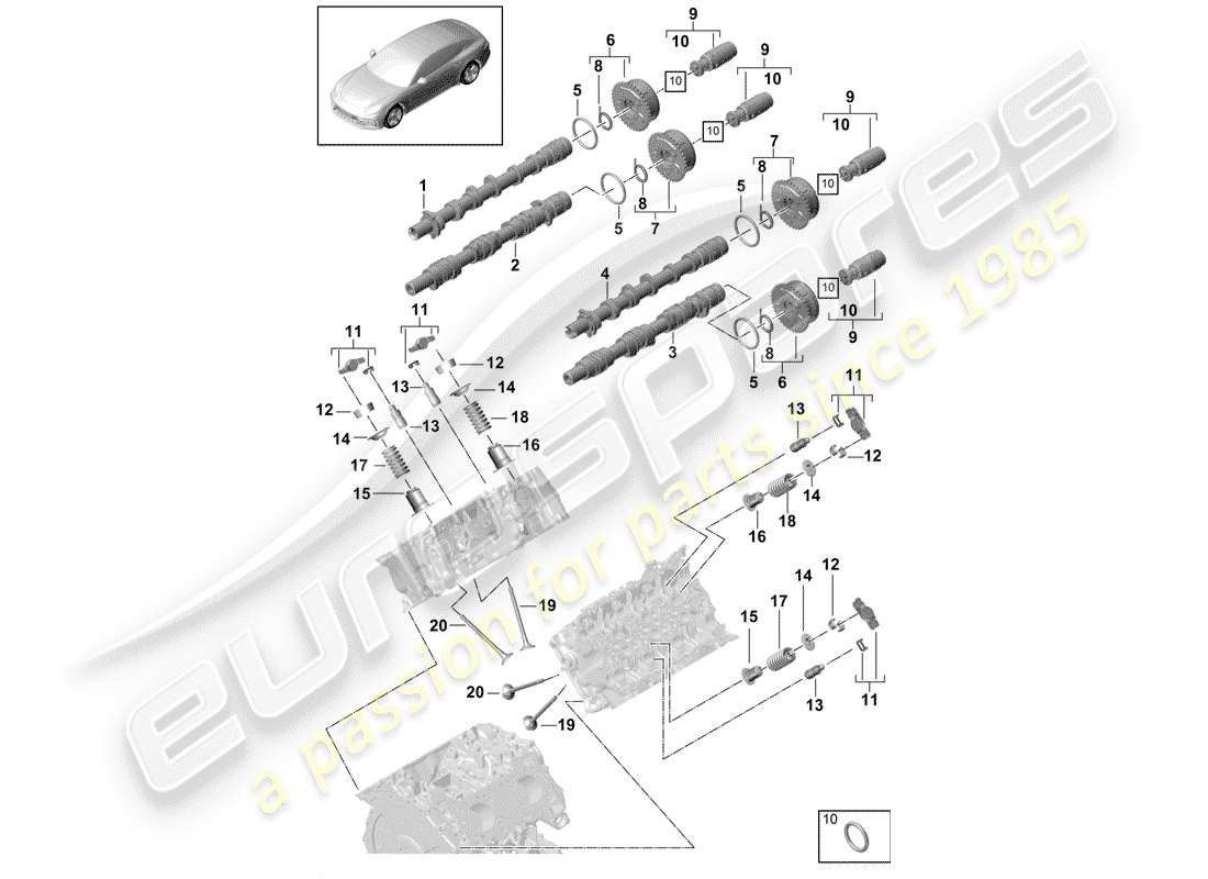 porsche 2018 (panamera 971-1) albero a camme, valvole diagramma delle parti