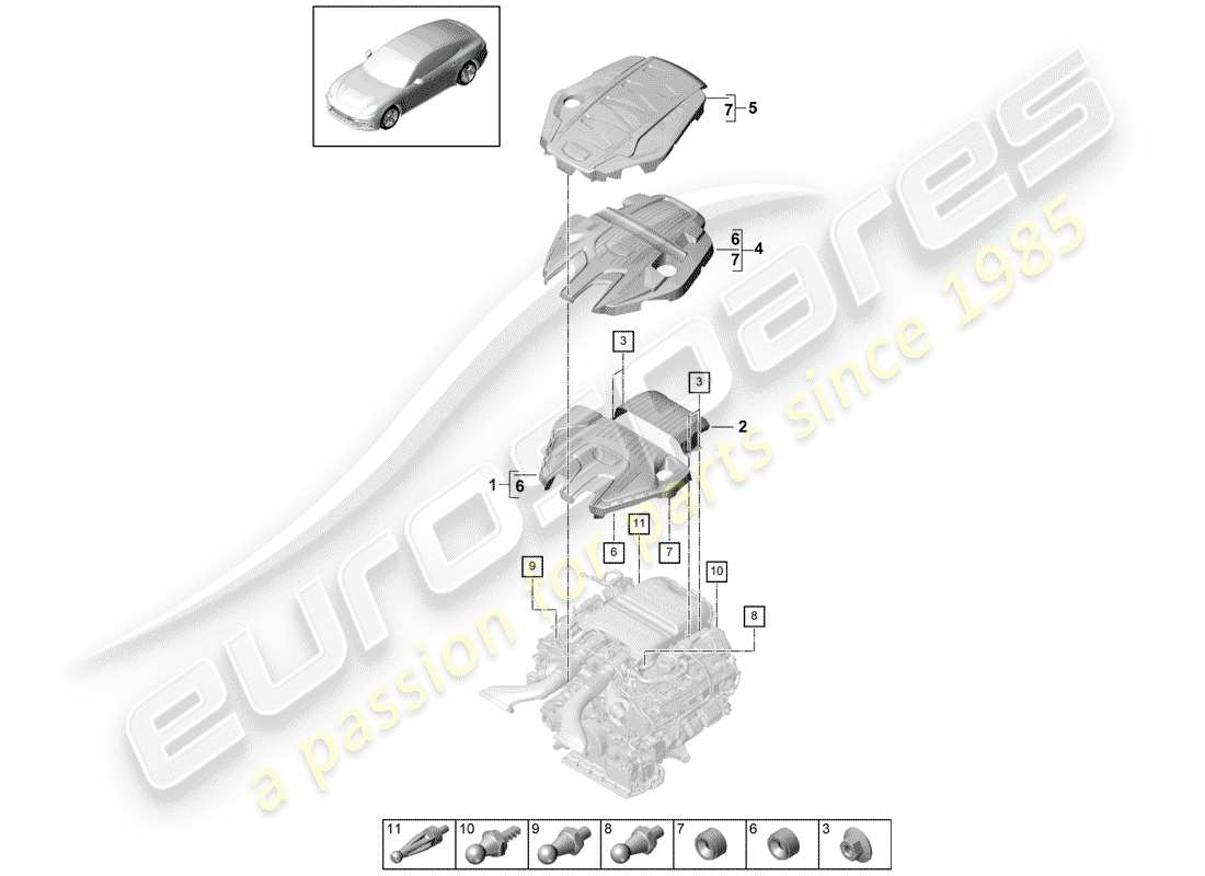 porsche 2018 (panamera 971-1) schema delle parti copertura motore