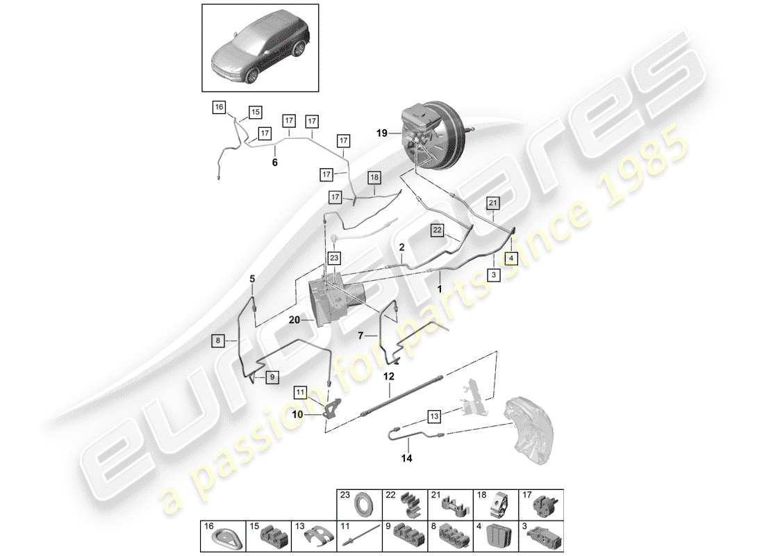 porsche 2020 (cayenne e3 9ya/9yb) diagramma delle parti linea freno