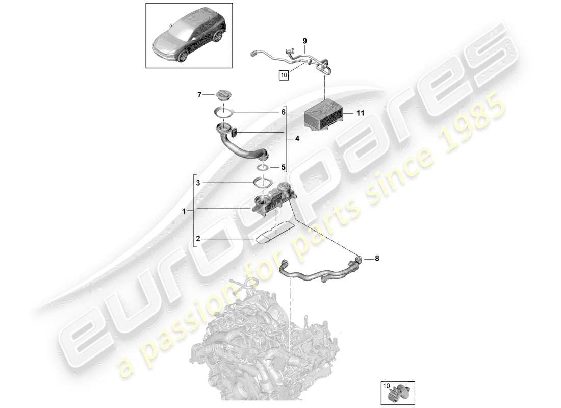 porsche 2020 (cayenne e3 9ya/9yb) ventilazione per blocco cilindri schema delle parti