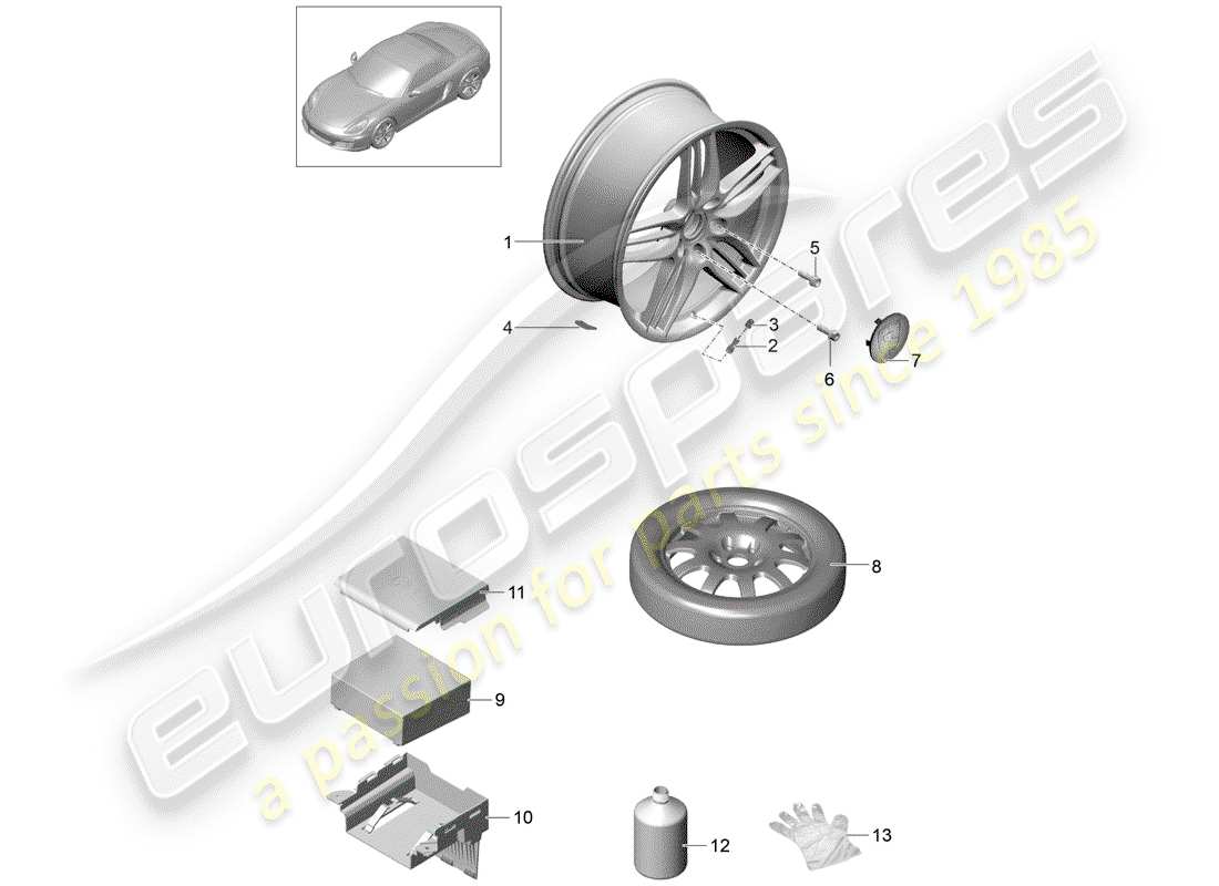 porsche 2014 (981 boxster) ruote diagramma delle parti