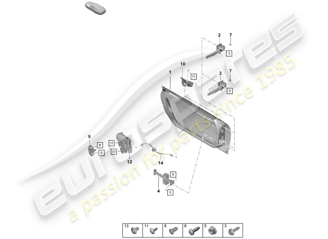 porsche 2020 (718 boxster spyder) guscio della porta diagramma delle parti