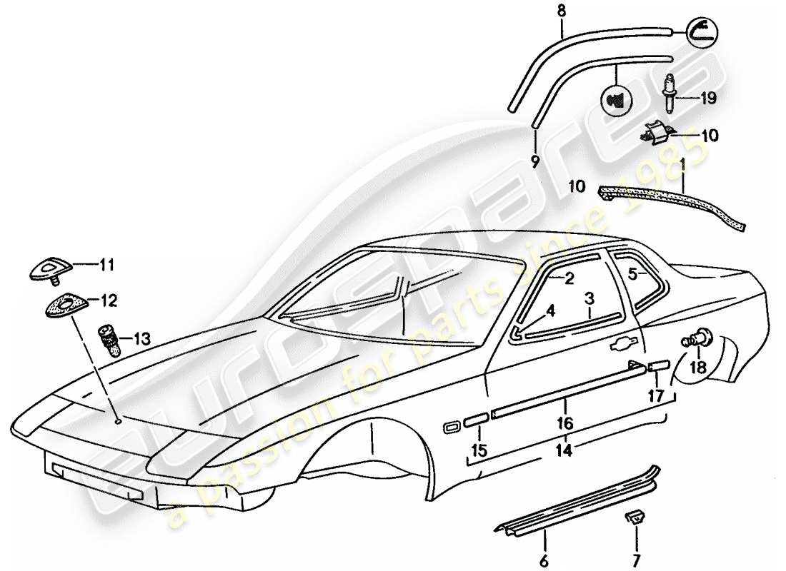 porsche 1990 (944) modanatura decorativa diagramma delle parti