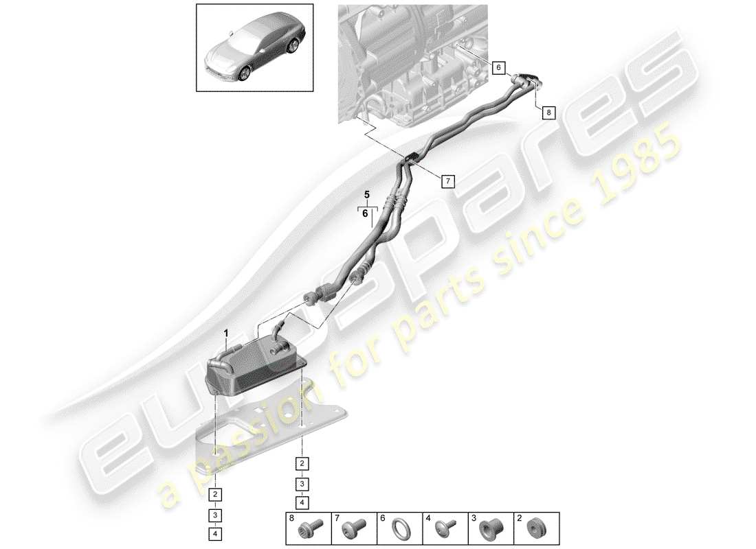 porsche 2017 (panamera 971-1) radiatore olio ingranaggi schema delle parti