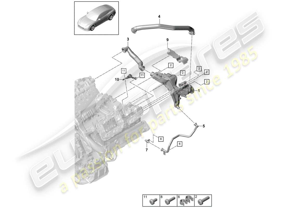 porsche 2017 (panamera 971-1) sfiato del basamento schema delle parti