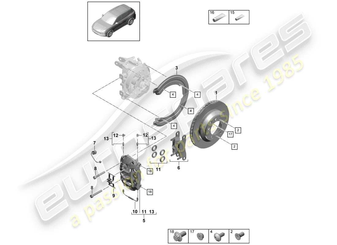 porsche 2020 (cayenne e3 9ya/9yb) schema delle parti freni a disco