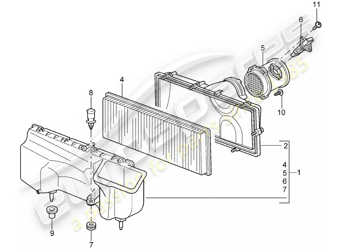 porsche 2007 (997-1 gt3) diagramma delle parti del filtro dell'aria