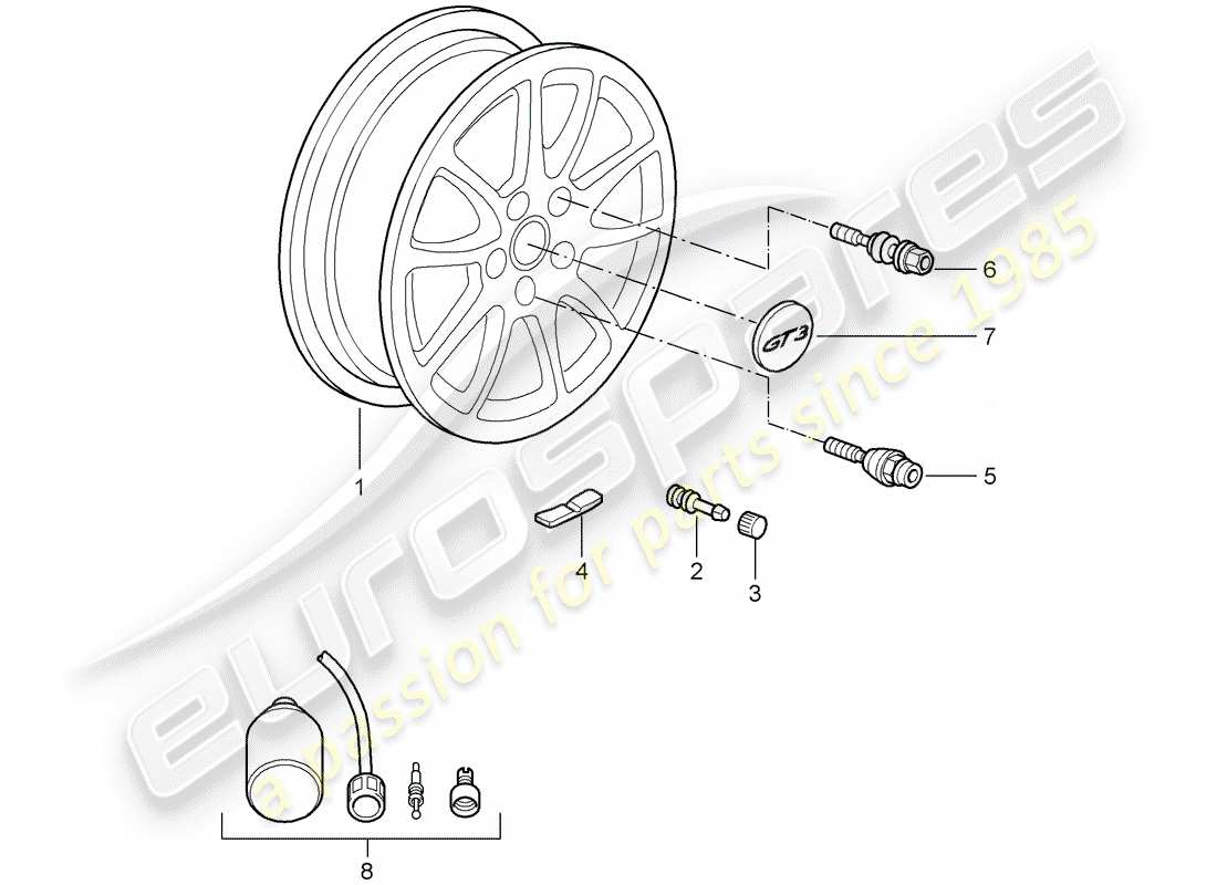 porsche 2007 (997-1 gt3) ruote diagramma delle parti