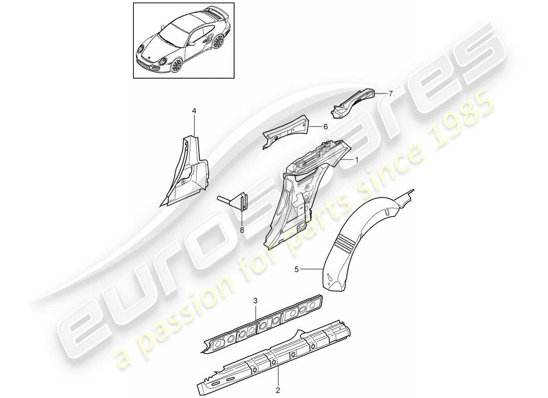 porsche 911 t/gt2rs (2013) pannello laterale diagramma delle parti