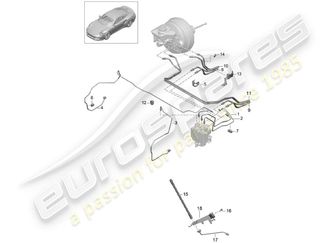 porsche 2016 (991-1 turbo) linea freno diagramma delle parti