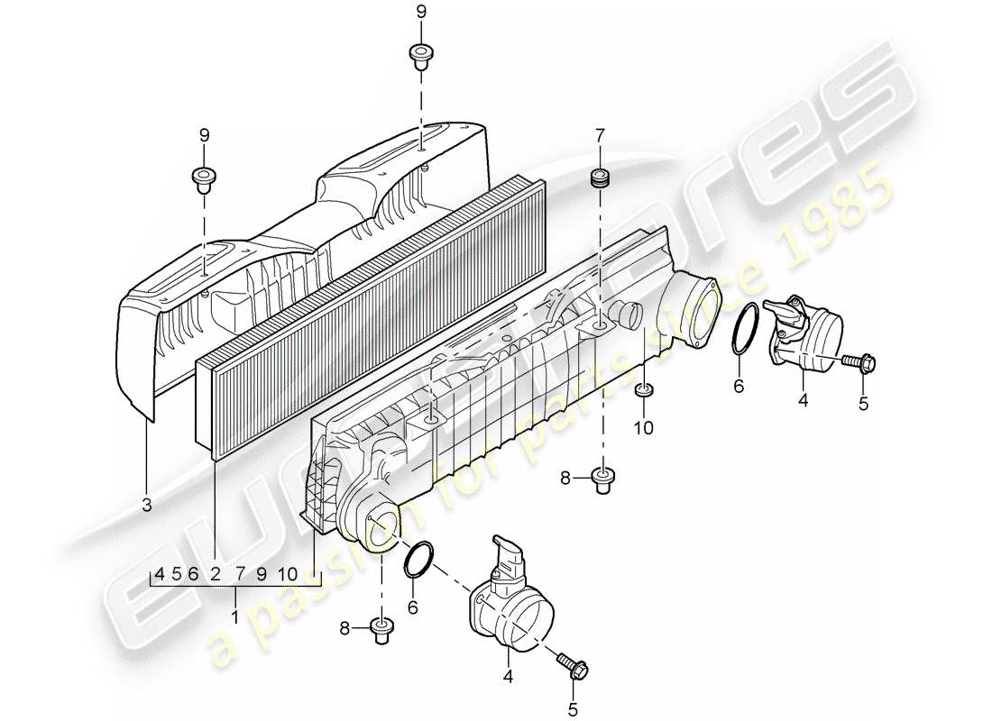 porsche 2009 997-2 turbo / gt2 filtro dell'aria diagramma delle parti