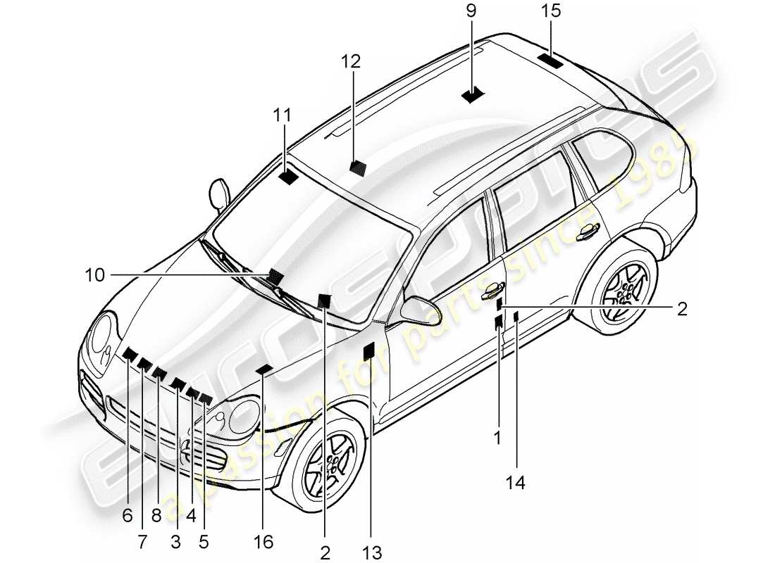 porsche 2004 (cayenne e1 9pa) segnali/avvisi diagramma delle parti