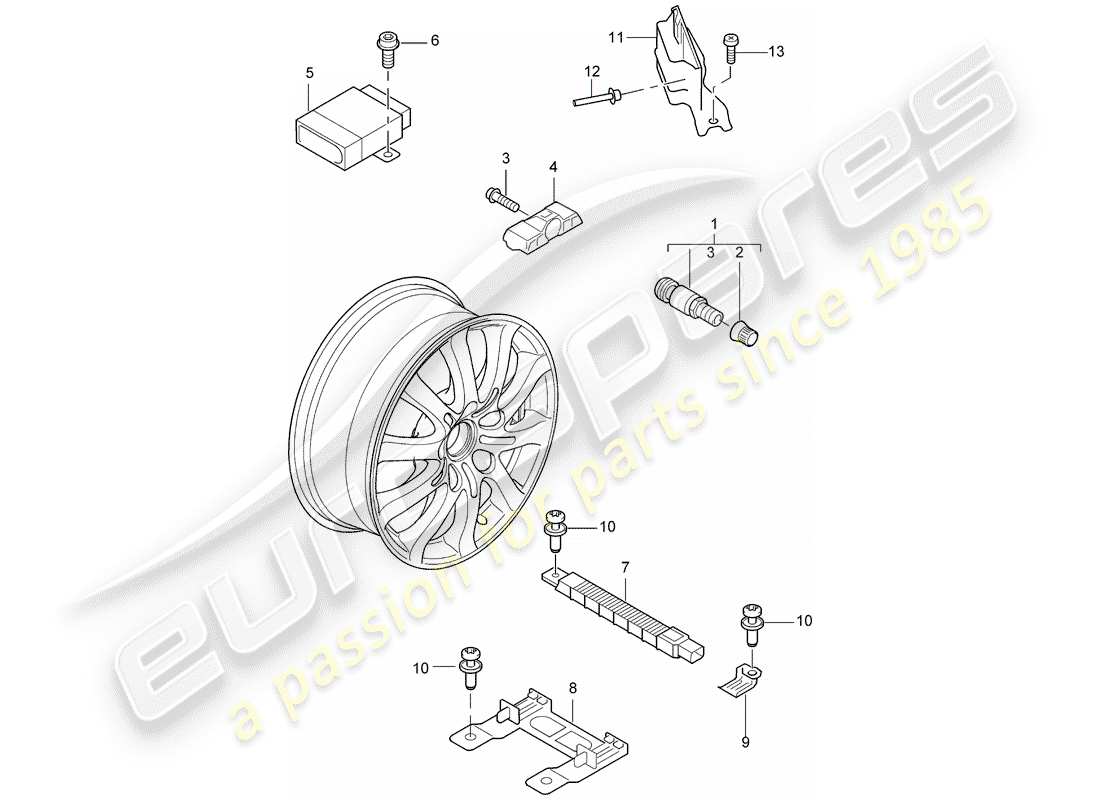 porsche 2004 (cayenne e1 9pa) schema delle parti del sistema di controllo della pressione dei pneumatici