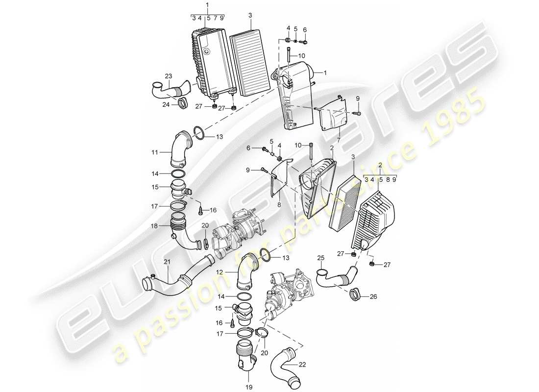 porsche 2004 (cayenne e1 9pa) filtro dell'aria con collegamento schema delle parti