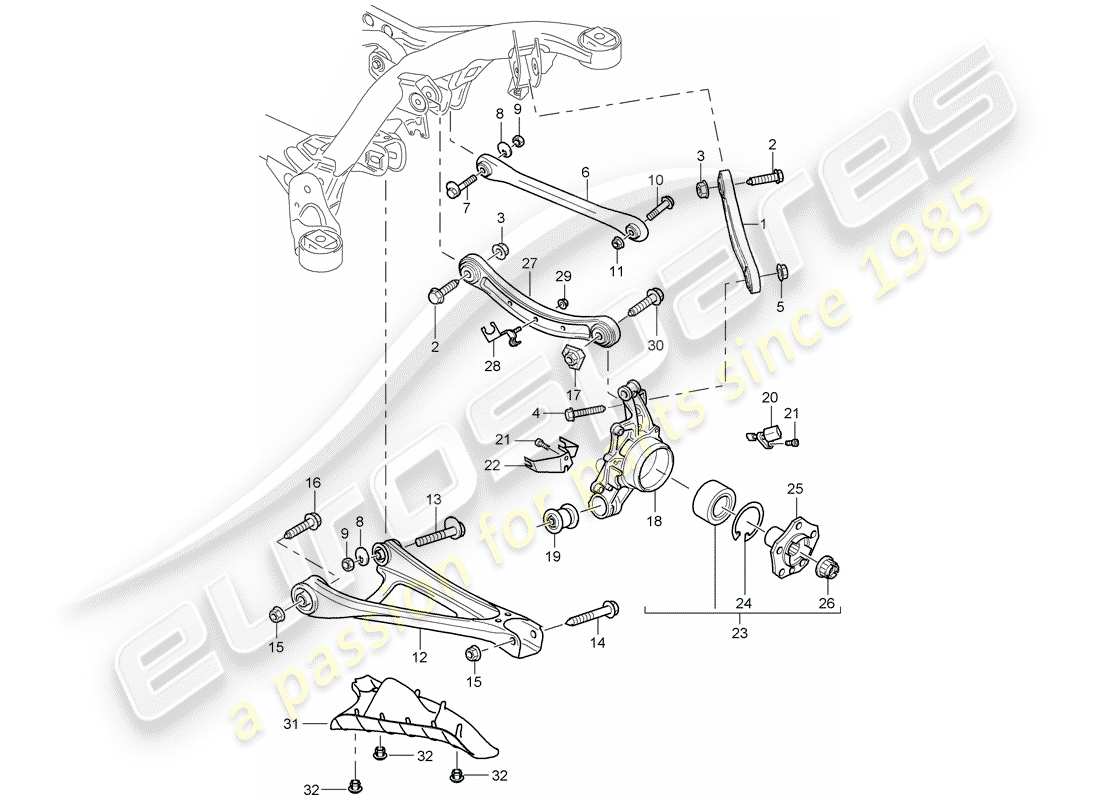 porsche 2004 (cayenne e1 9pa) schema delle parti assale posteriore