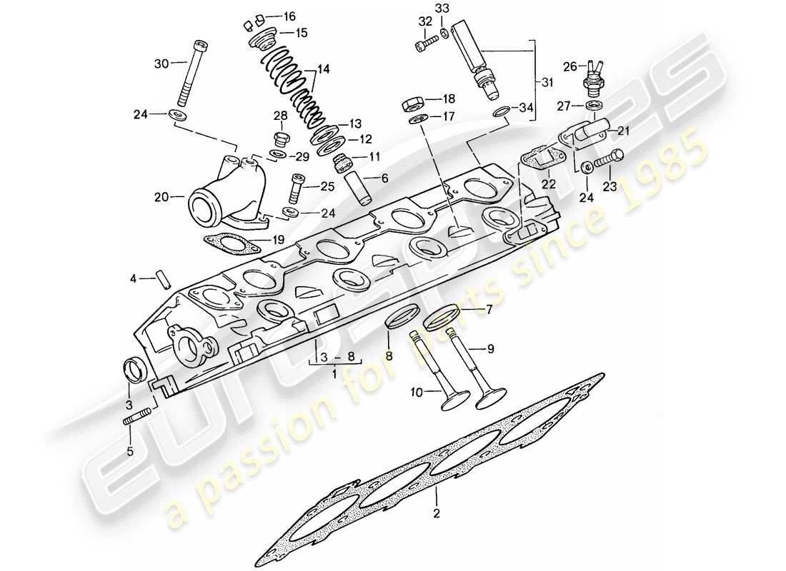 porsche 1990 (944) testata - valvole diagramma delle parti