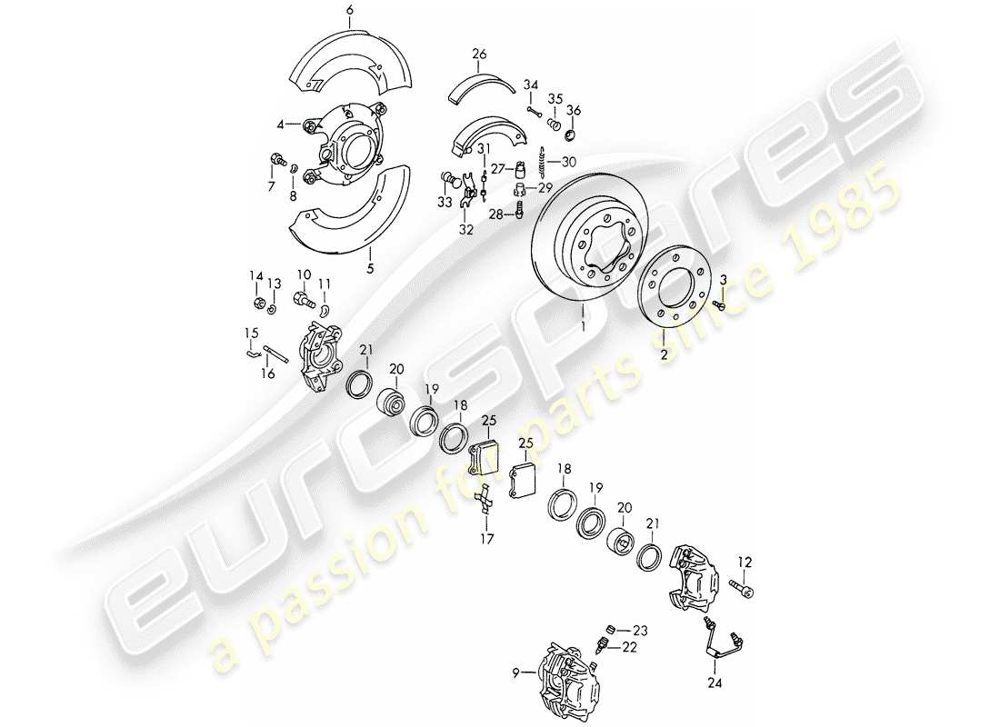porsche 1966 (911/912) freni a disco - d >> - mj 1968 diagramma delle parti