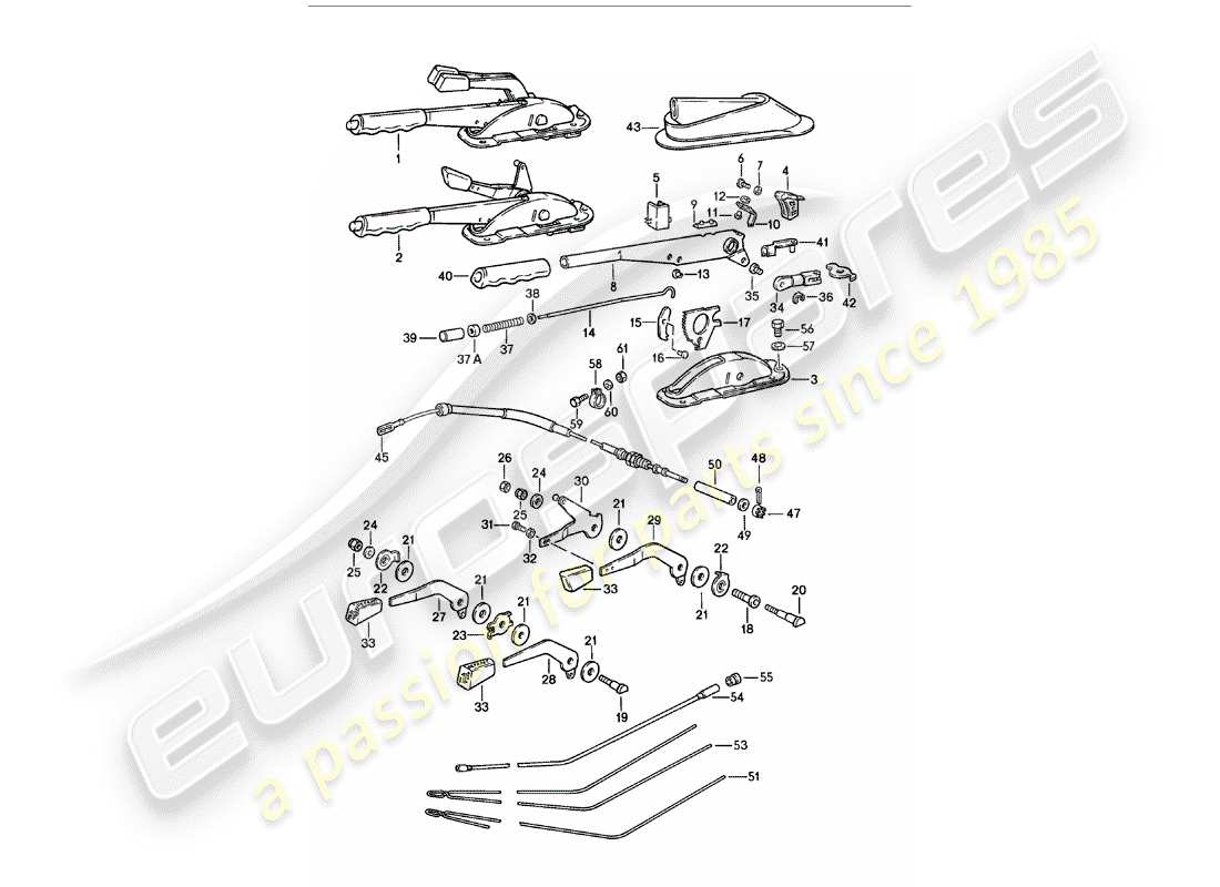 porsche 1983 (911) leva freno a mano - leva di funzionamento - per - riscaldatore schema delle parti