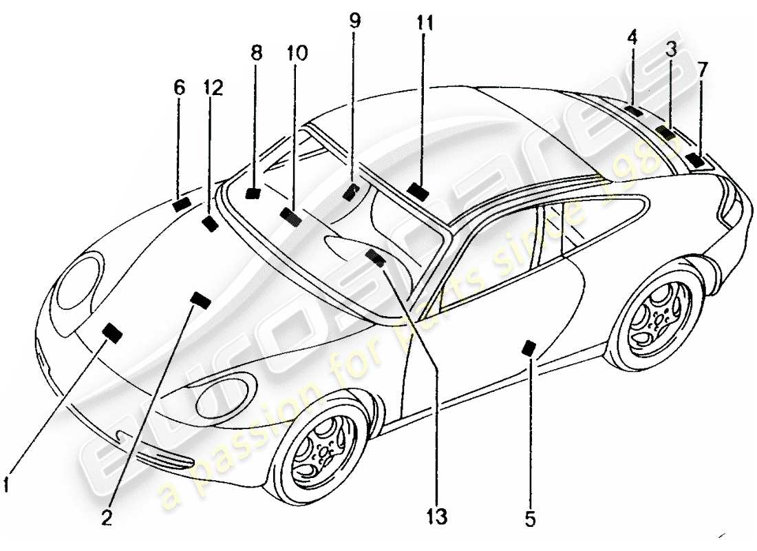 porsche 1998 (996) segnali/avvisi diagramma delle parti