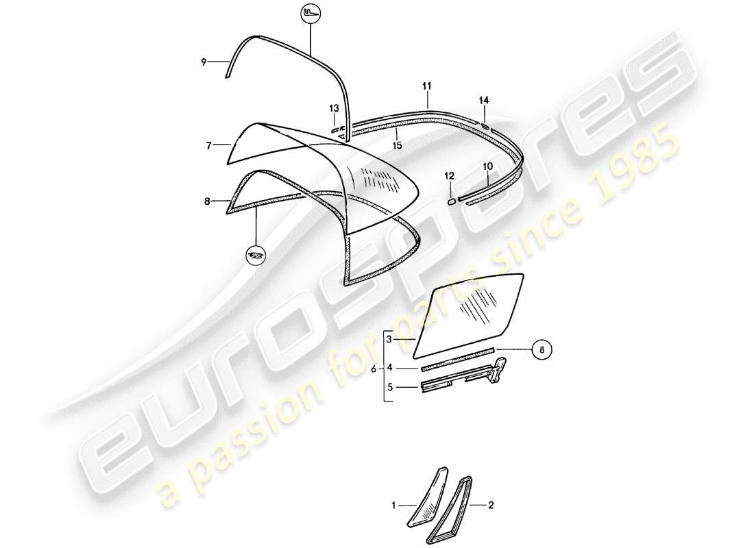 porsche 1983 (911) vetri della finestra schema delle parti