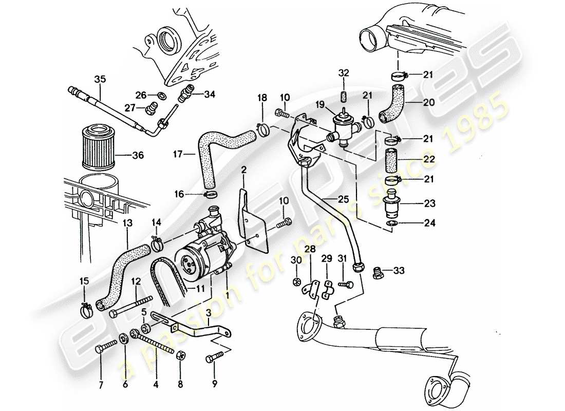 porsche 1993 (928) iniezione aria - per veicoli con - catalizzatore schema delle parti