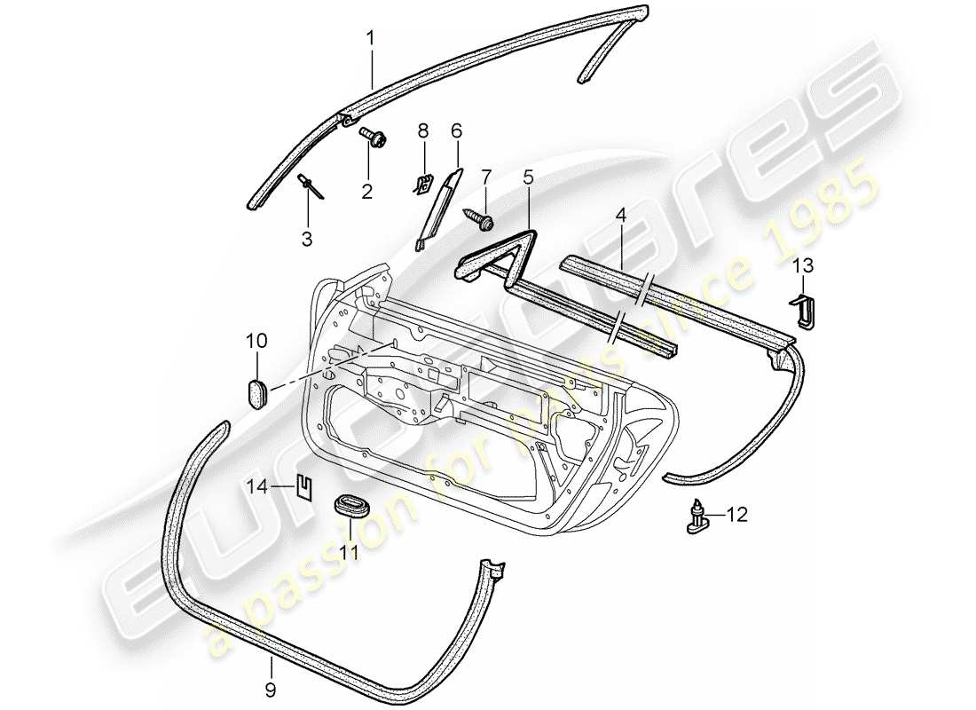 porsche 1997 (986 boxster) guarnizione portiera - guarnizione - telaio parabrezza schema parte