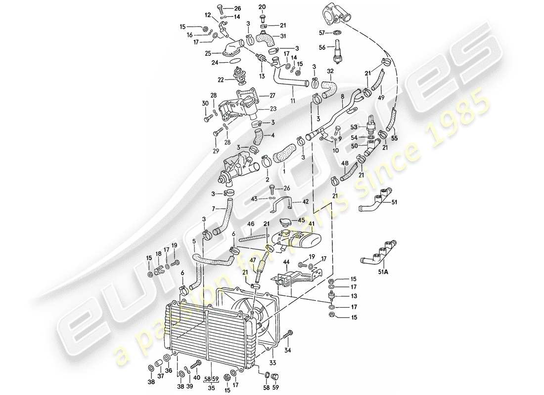porsche 1979 (924) diagramma delle parti del raffreddamento ad acqua