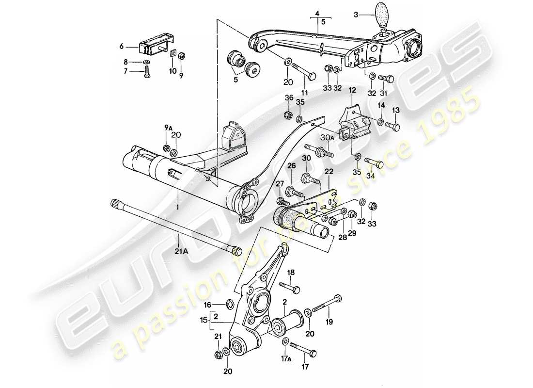 porsche 1979 (924) supporto asse posteriore - braccio trascinante diagramma delle parti
