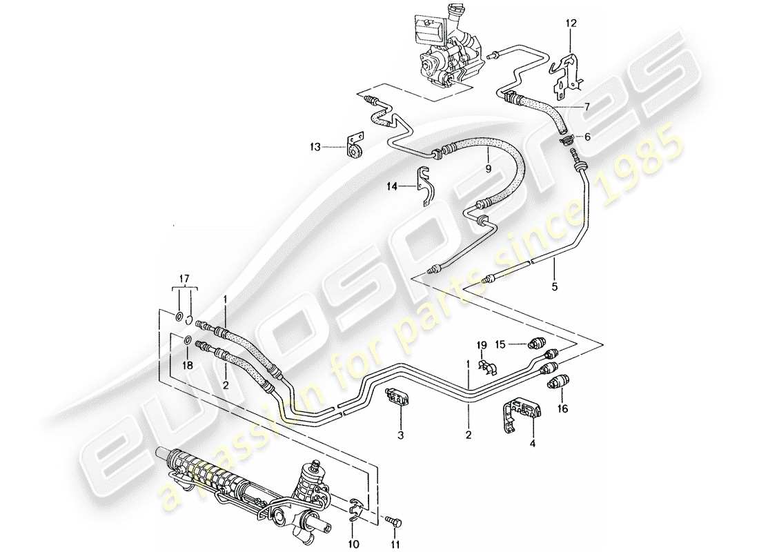 porsche 1997 (986 boxster) servosterzo - linea idraulica schema delle parti